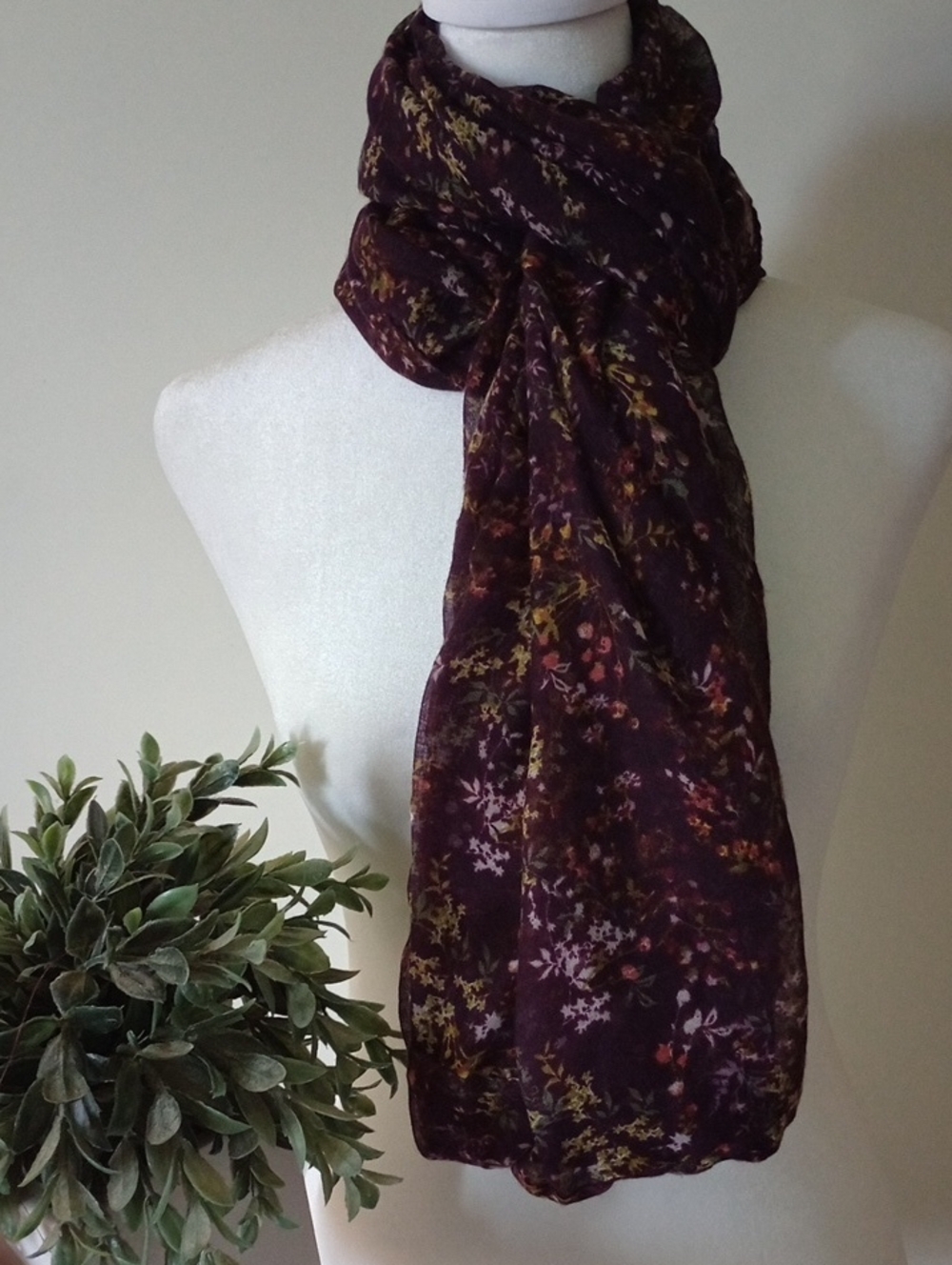 Floral Dark Purple Eggplant Maroon Infinity Scarf